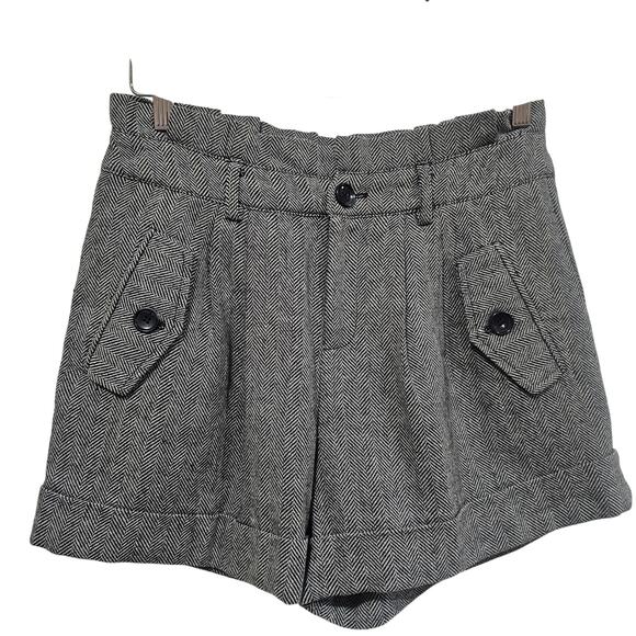 Forever 21 Pants - Dark Academia Herringbone Wool Blend Shorts High Waist Gray Medium